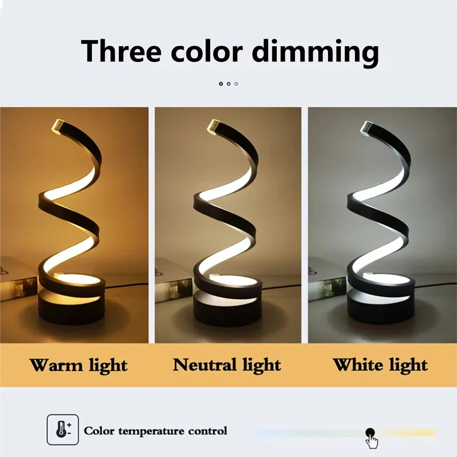 Modern Spiral LED Night Lamp – 3-Color Mood Light for Bedroom & Office