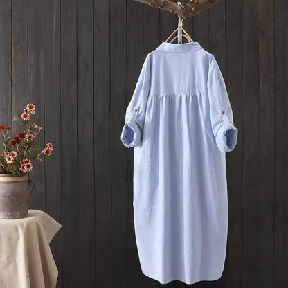 Cotton Embroidery Loose Long White Shirts