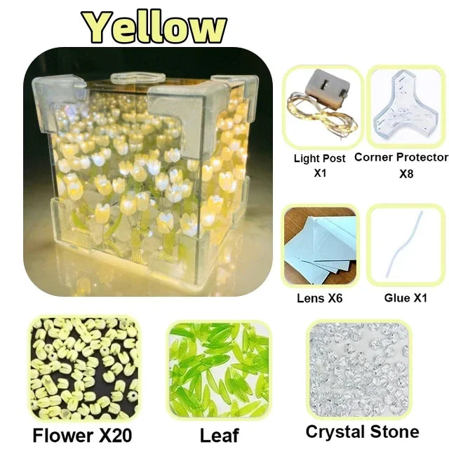BloomCube Tulip Mirror Lamp – DIY Flower Night Light for Bedrooms & Gifts