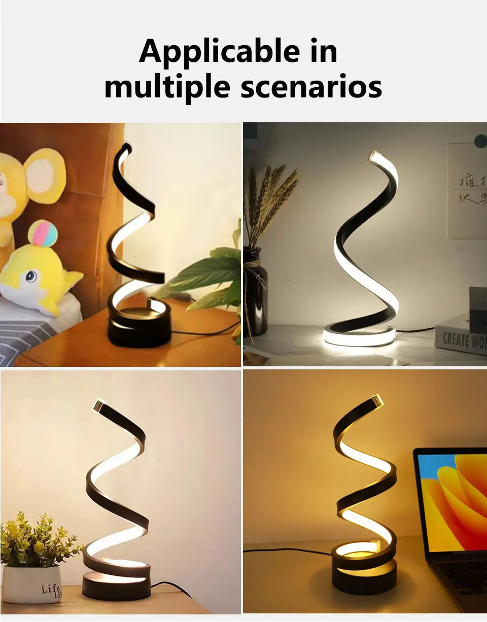 Modern Spiral LED Night Lamp – 3-Color Mood Light for Bedroom & Office