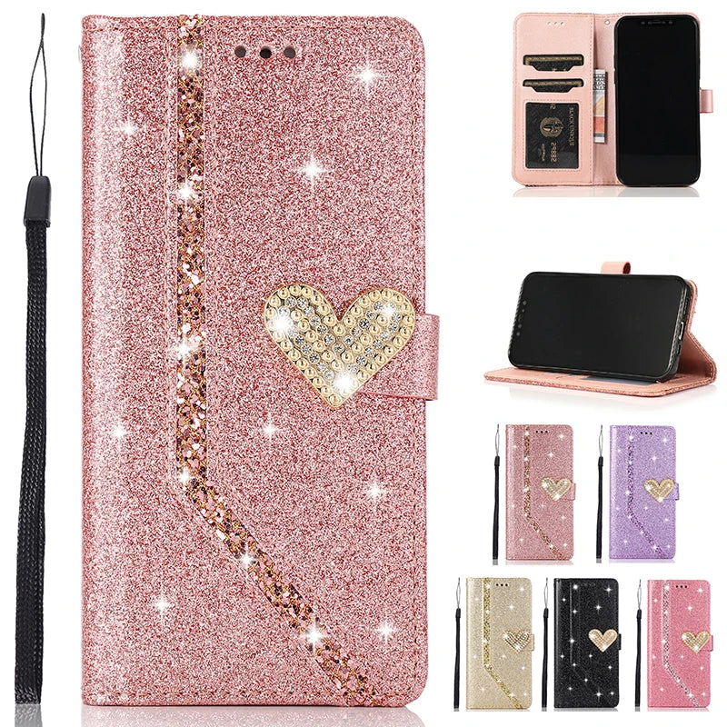 Shiny Wallet Flip Case – Leather Cover for iPhone 7–16 Series