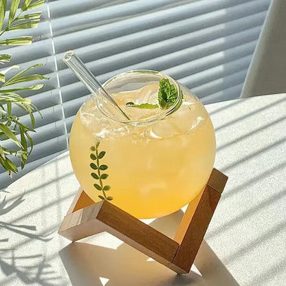 Glass Cup With Wood Stand