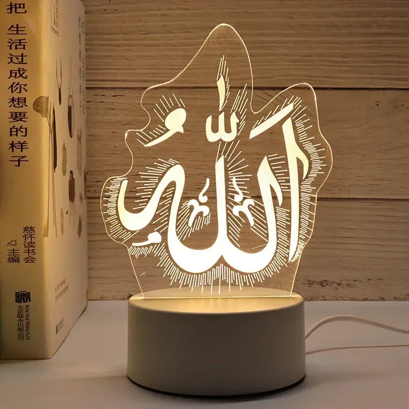 3D Acrylic LED Night Light – Eid Mubarak Ramadan Decor Lamp, USB Powered