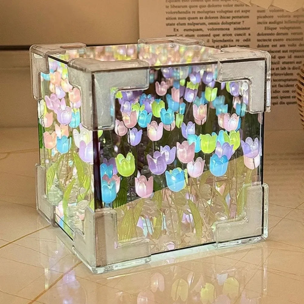BloomCube Tulip Mirror Lamp – DIY Flower Night Light for Bedrooms & Gifts