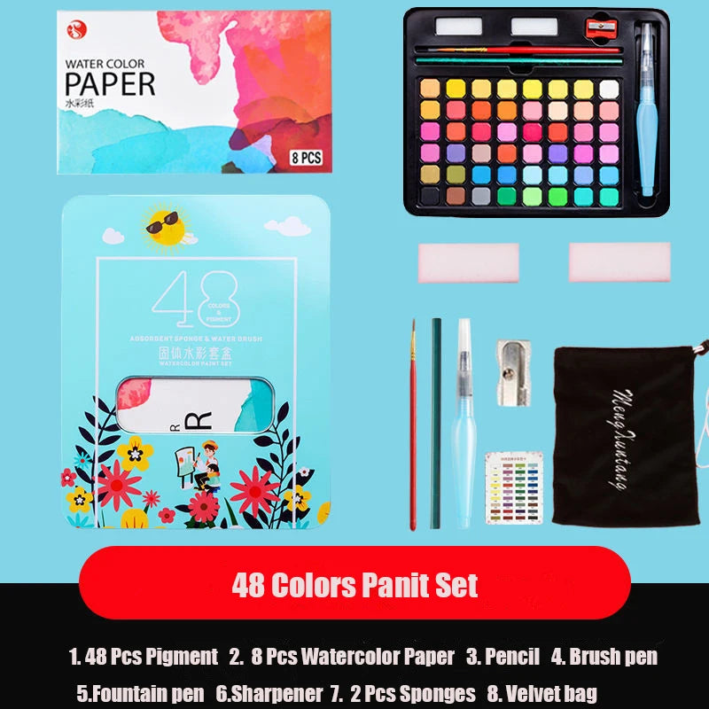 Watercolor Set with 48 colors and Brush & Paper Supplies