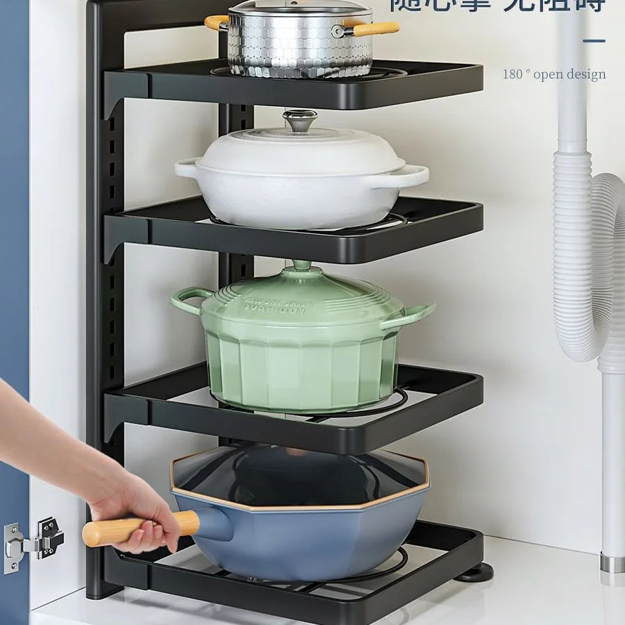 Stainless Steel Kitchen Organizer – Multi-Layer Storage Rack with Shelves, Sink & Cabinets
