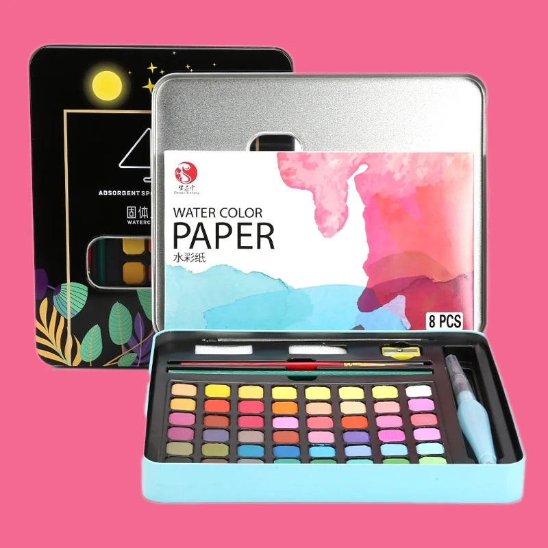Watercolor Set with 48 colors and Brush & Paper Supplies