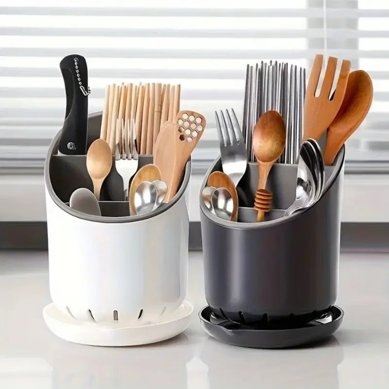 Kitchen Chopstick Storage Tube – Tableware Holder with Drain Plate for Home Organizer