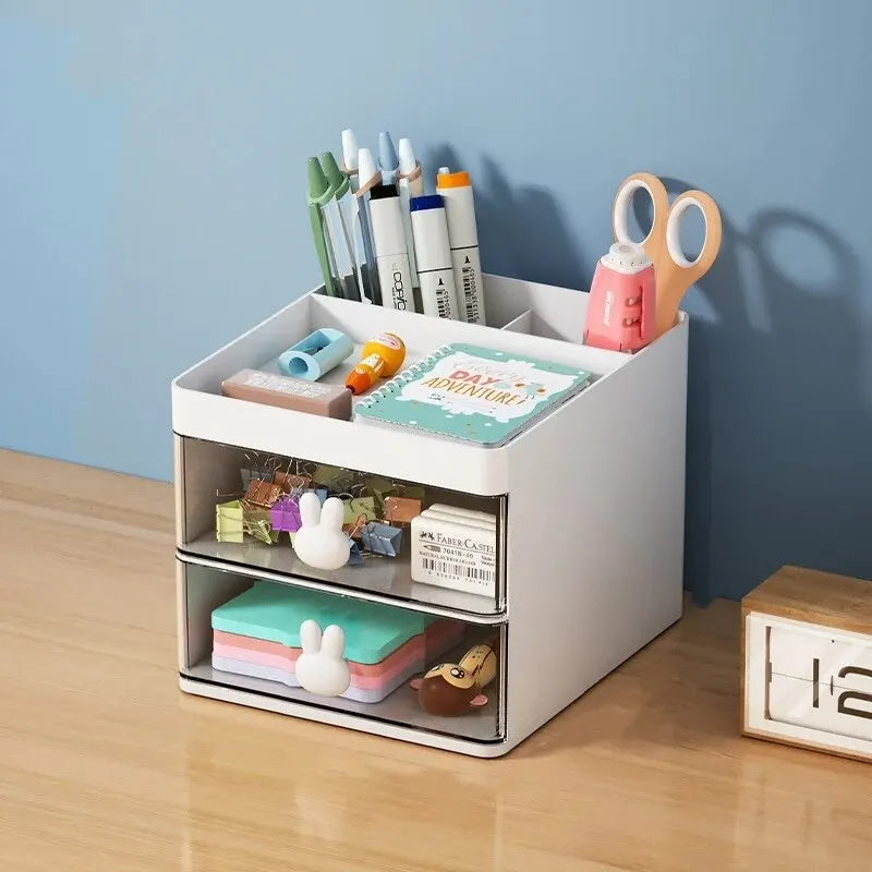 Small Desk Organizer with Drawer – Desktop Storage Box for Pens, Phones, Cards & Stationery