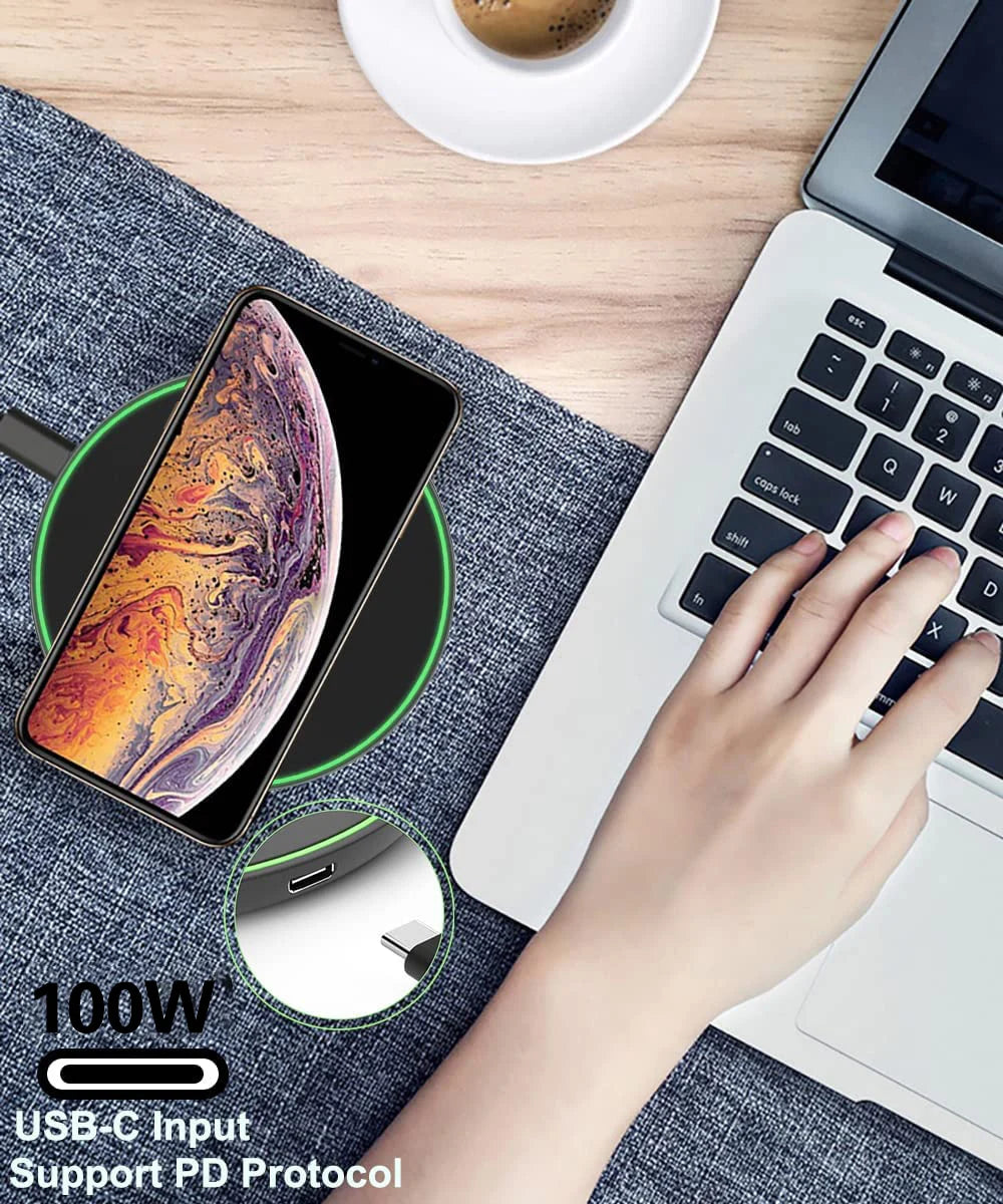 100W – Fast Wireless Charging Pad Station for iPhone & Android Devices