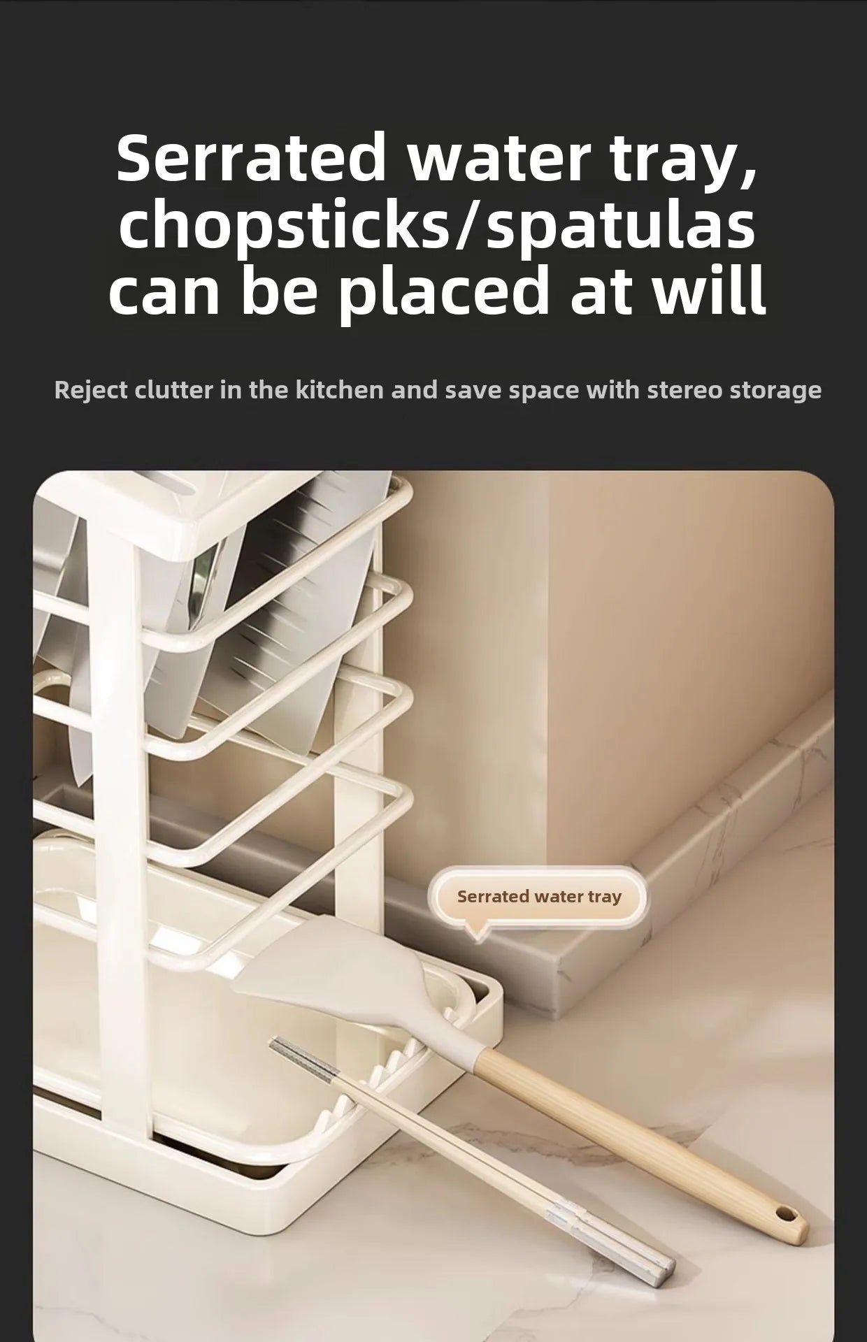 Kitchen Knife Holder – Countertop Storage Rack with Drain Tray & Multi-Function Organizer
