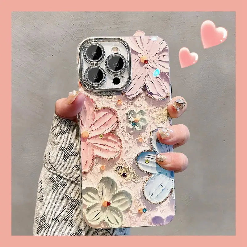 Elegant Floral Glitter Case – Diamond Shockproof Cover with Camera Lens Protection for iPhone 11–16