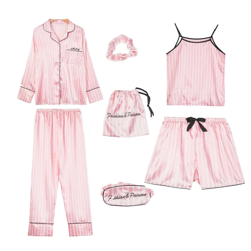 Satin Faux Silk Striped Nightwear Pajama