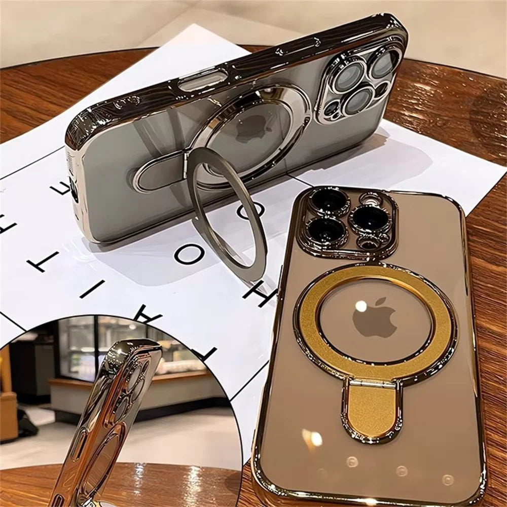 Clear Magnetic MagSafe Case – Acrylic Stand Holder Cover for iPhone 11–16