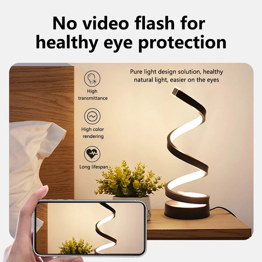 Modern Spiral LED Night Lamp – 3-Color Mood Light for Bedroom & Office