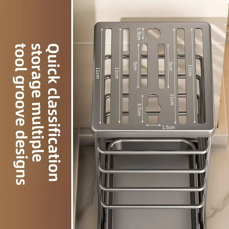 Kitchen Knife Holder – Countertop Storage Rack with Drain Tray & Multi-Function Organizer