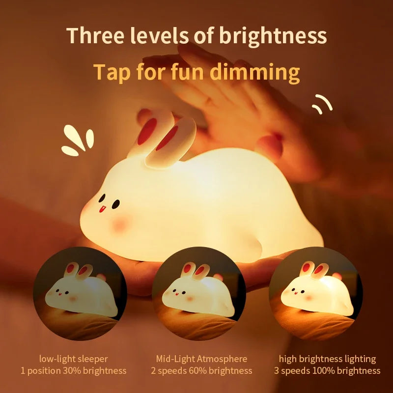 Silicone Bunny Night Light – Touch Sensor Lamp for Kids, Babies & Nursery Decor
