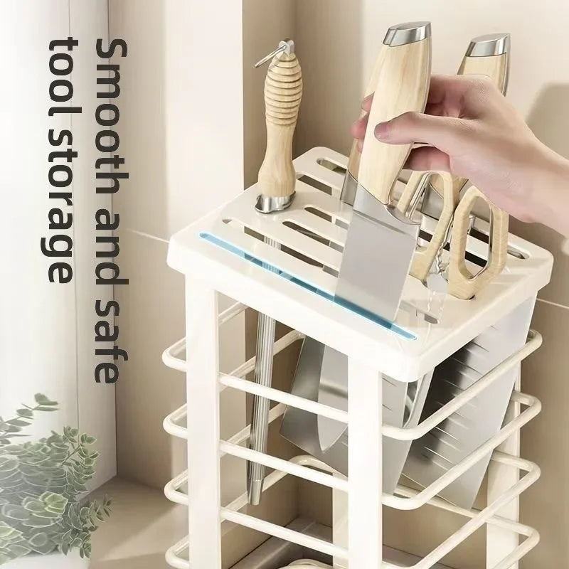 Kitchen Knife Holder – Countertop Storage Rack with Drain Tray & Multi-Function Organizer
