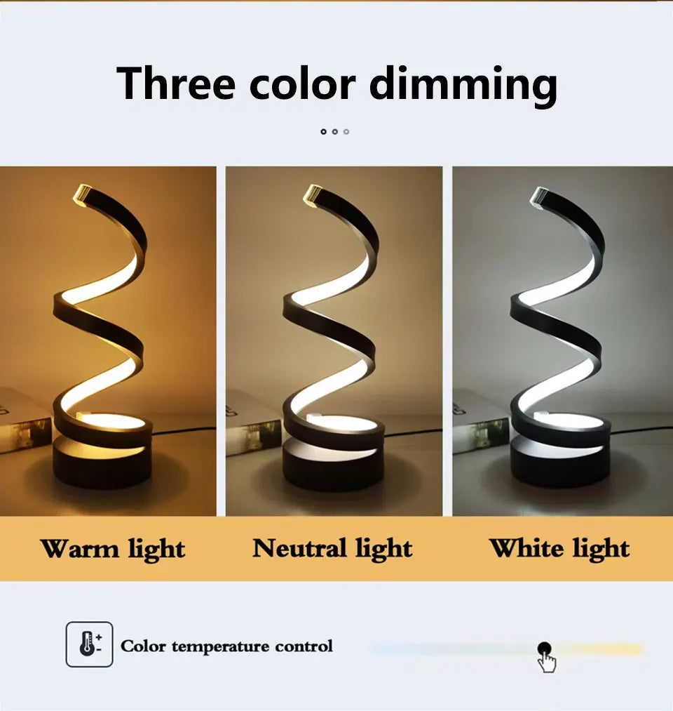 Modern Spiral LED Night Lamp – 3-Color Mood Light for Bedroom & Office