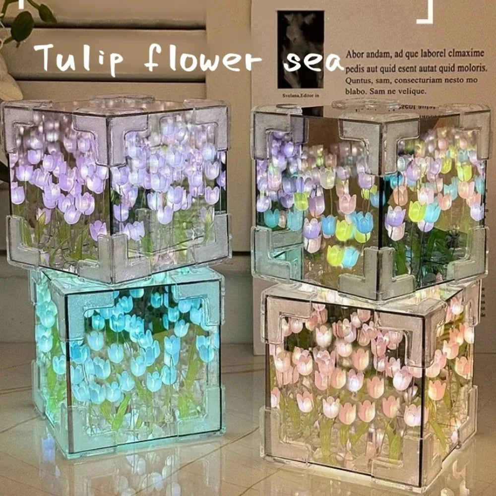 BloomCube Tulip Mirror Lamp – DIY Flower Night Light for Bedrooms & Gifts
