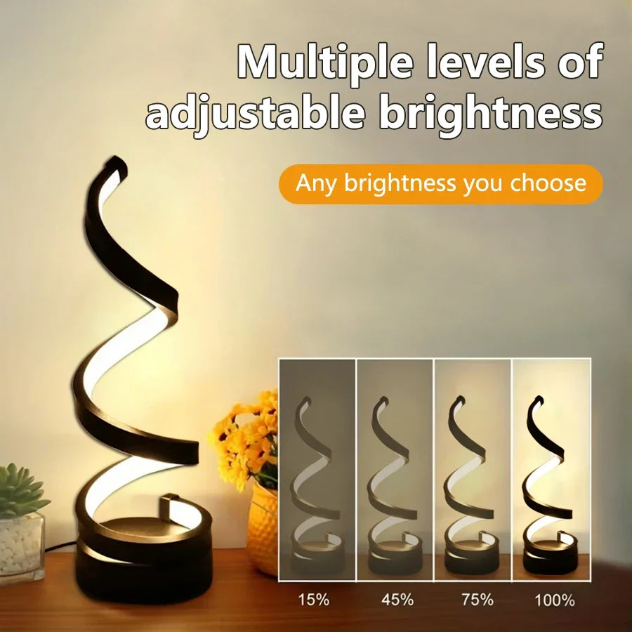 Modern Spiral LED Night Lamp – 3-Color Mood Light for Bedroom & Office