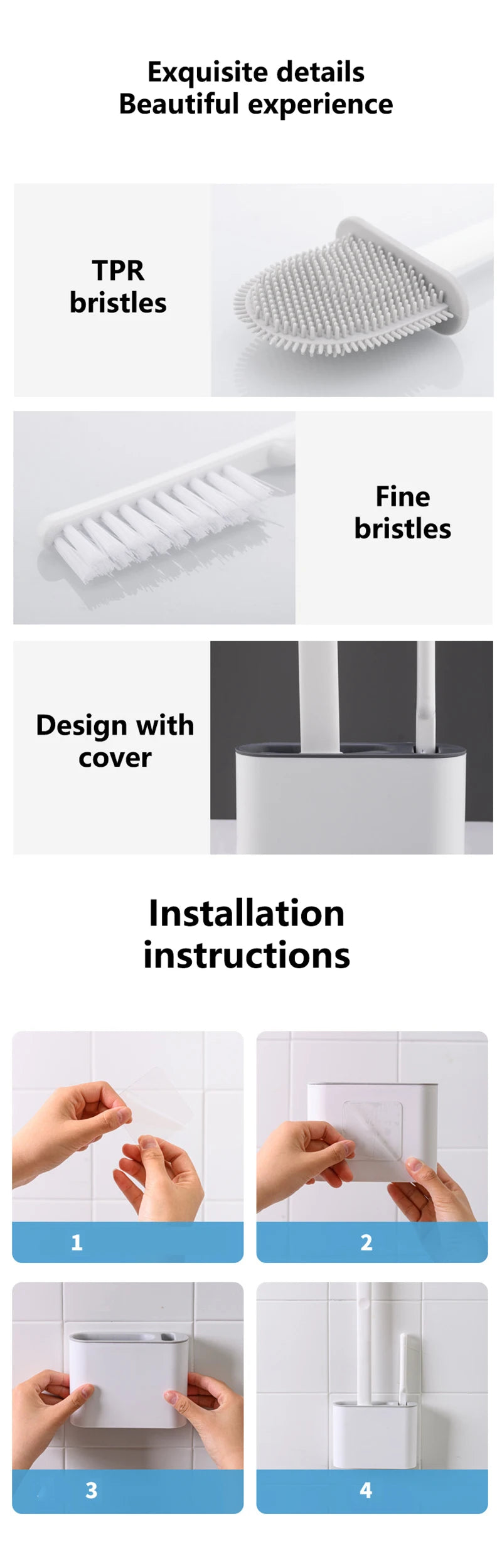 Clean Ease Wall-Mounted Toilet Brush – Long Handle Silicone Soft Bristles
