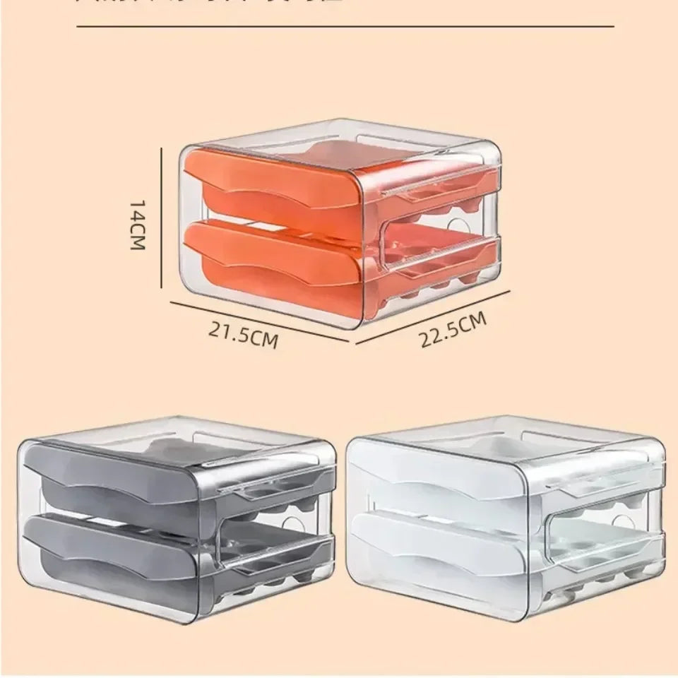Double-Layer Egg Rack – Automatic Sliding Refrigerator Storage Box