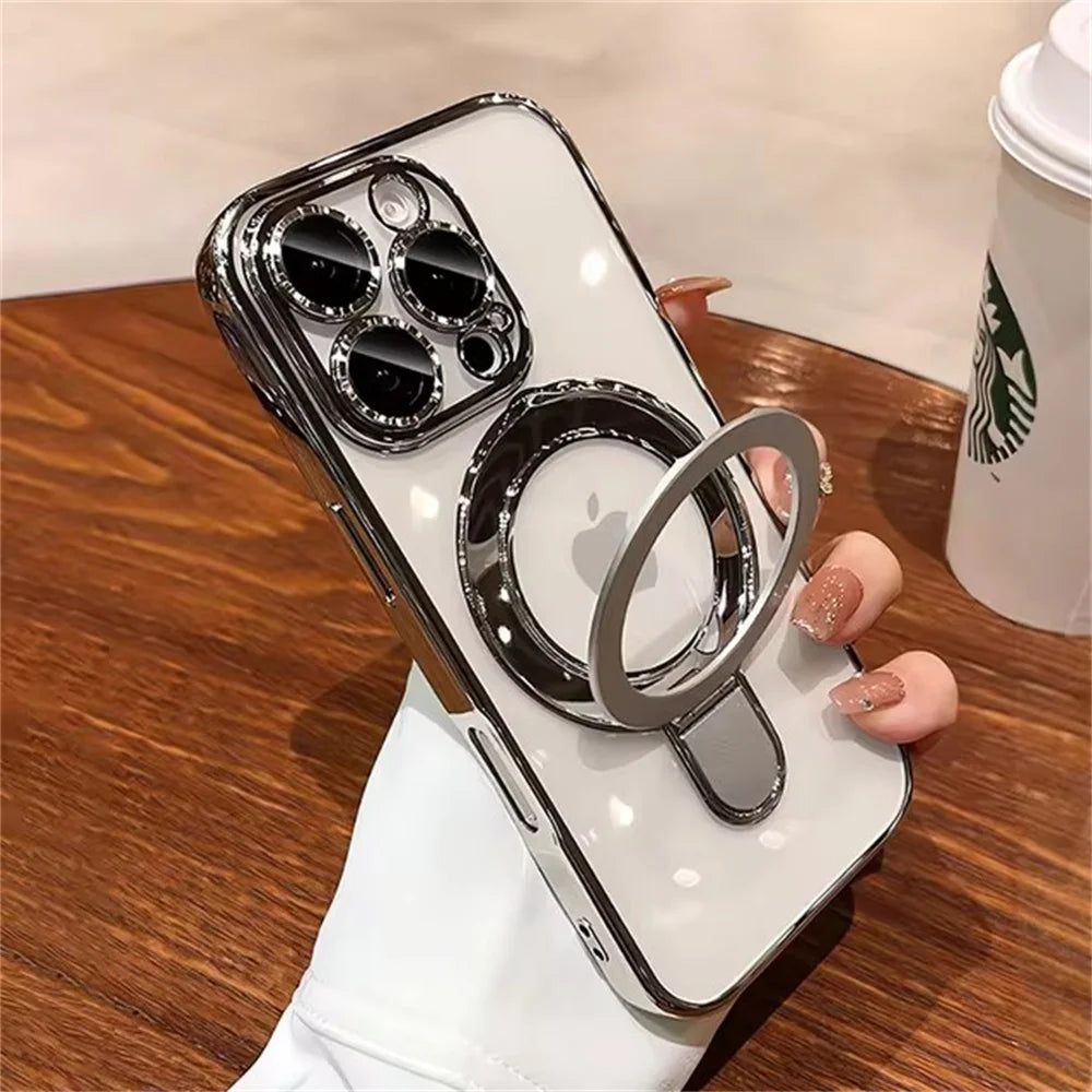 Clear Magnetic MagSafe Case – Acrylic Stand Holder Cover for iPhone 11–16
