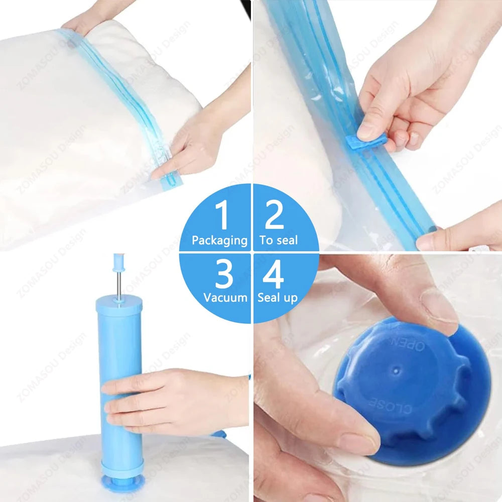 Vacuum Storage Bags – Clear Reusable Compression Set with Hand Pump