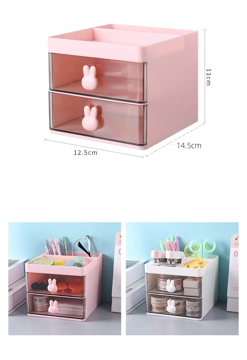Small Desk Organizer with Drawer – Desktop Storage Box for Pens, Phones, Cards & Stationery