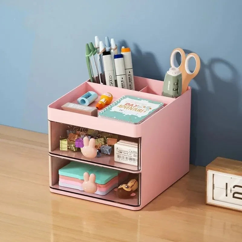 Small Desk Organizer with Drawer – Desktop Storage Box for Pens, Phones, Cards & Stationery