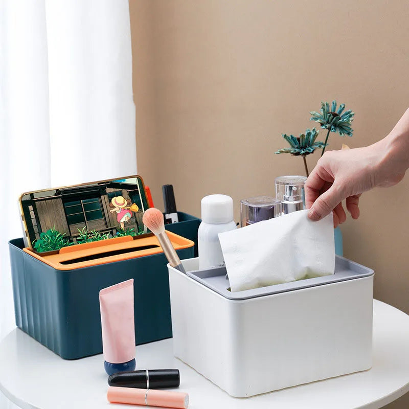 Multi-Function Tissue Organizer – Pen & Remote Storage Box for Office or Home
