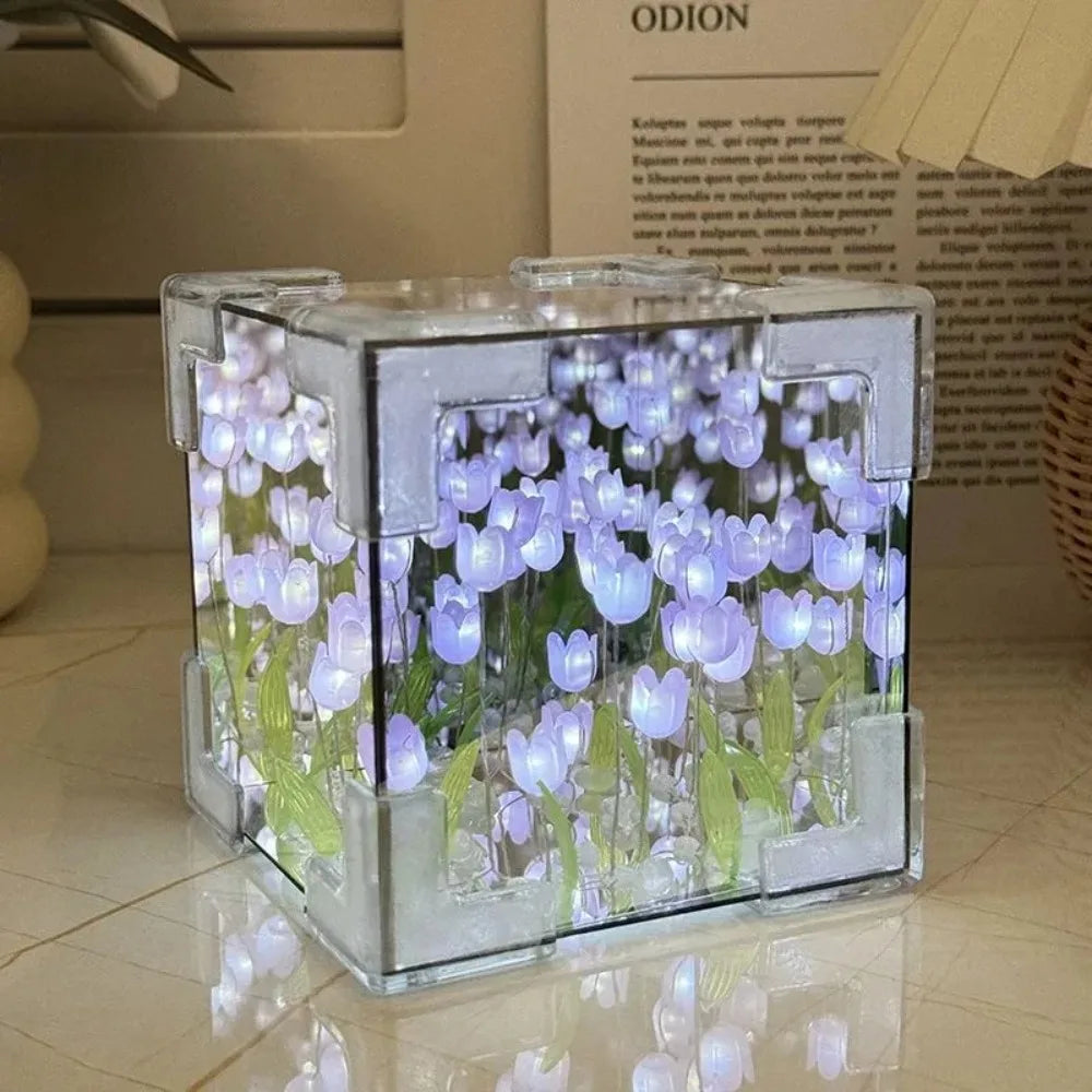 BloomCube Tulip Mirror Lamp – DIY Flower Night Light for Bedrooms & Gifts