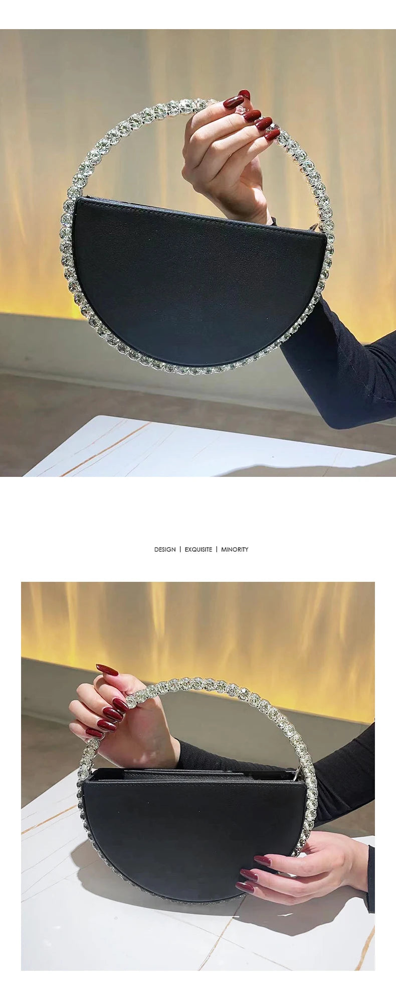 Rhinestone Round Ring Evening Bag