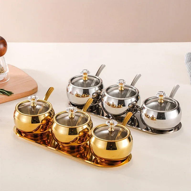 Gold and Silver  Kitchen Condiment Pots
