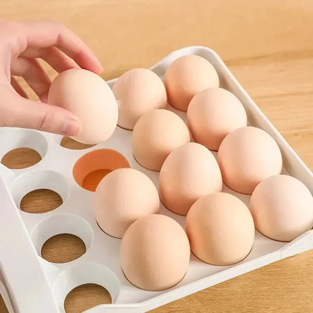 Double-Layer Egg Rack – Automatic Sliding Refrigerator Storage Box