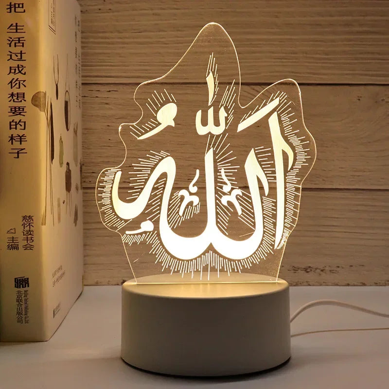 3D Acrylic LED Night Light – Eid Mubarak Ramadan Decor Lamp, USB Powered