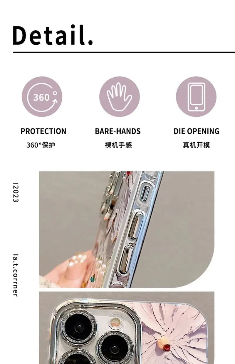 Elegant Floral Glitter Case – Diamond Shockproof Cover with Camera Lens Protection for iPhone 11–16