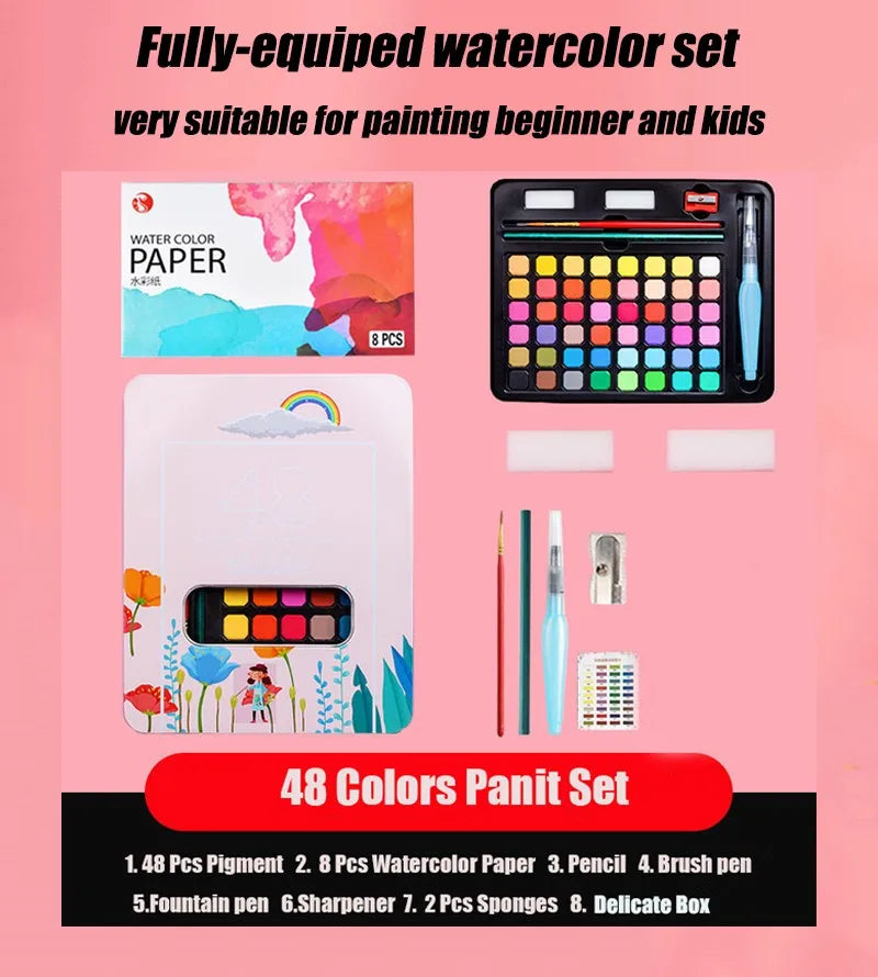 Watercolor Set with 48 colors and Brush & Paper Supplies