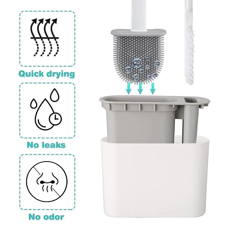Clean Ease Wall-Mounted Toilet Brush – Long Handle Silicone Soft Bristles