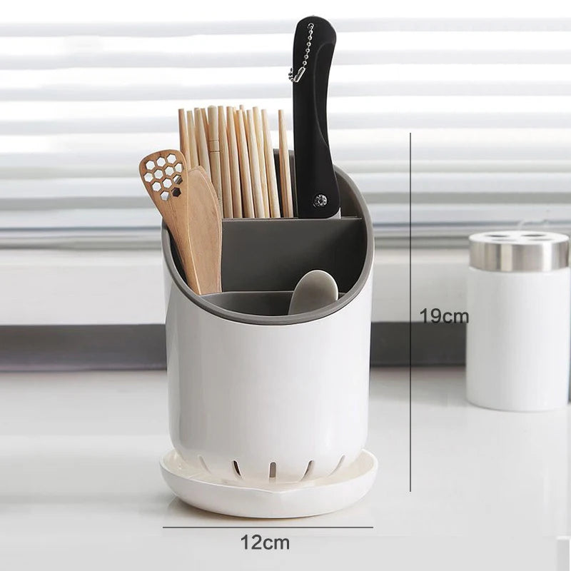 Kitchen Chopstick Storage Tube – Tableware Holder with Drain Plate for Home Organizer
