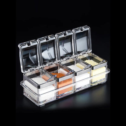 Set of 4 Crystal Seasoning Storage Container with Spoon