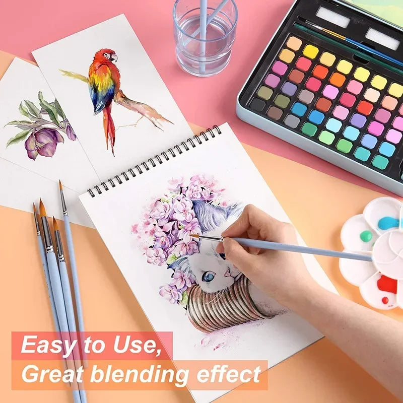 Watercolor Set with 48 colors and Brush & Paper Supplies