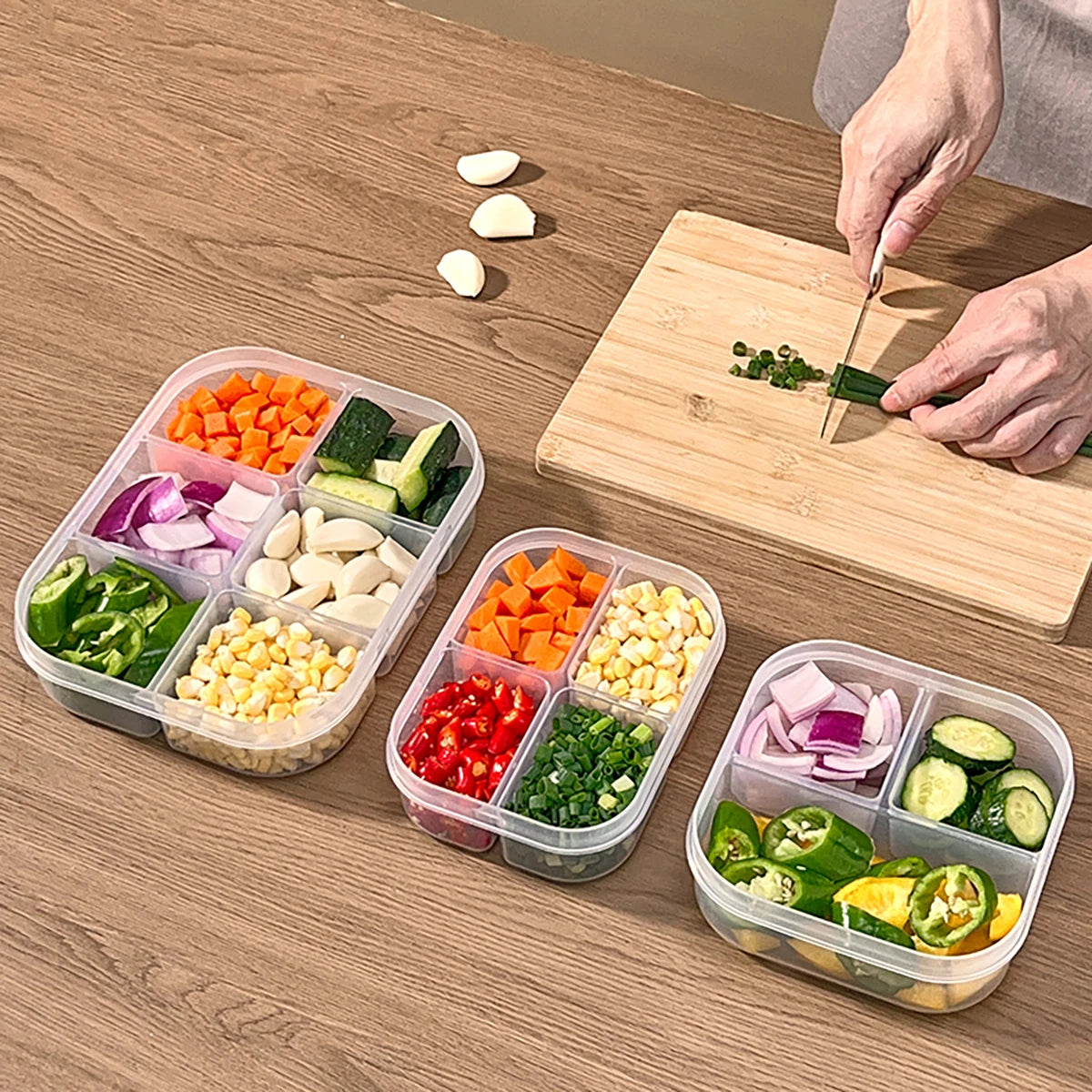Multi-Grid Ingredient Storage – Plastic Sealed Box for Kitchen & Fridge Use