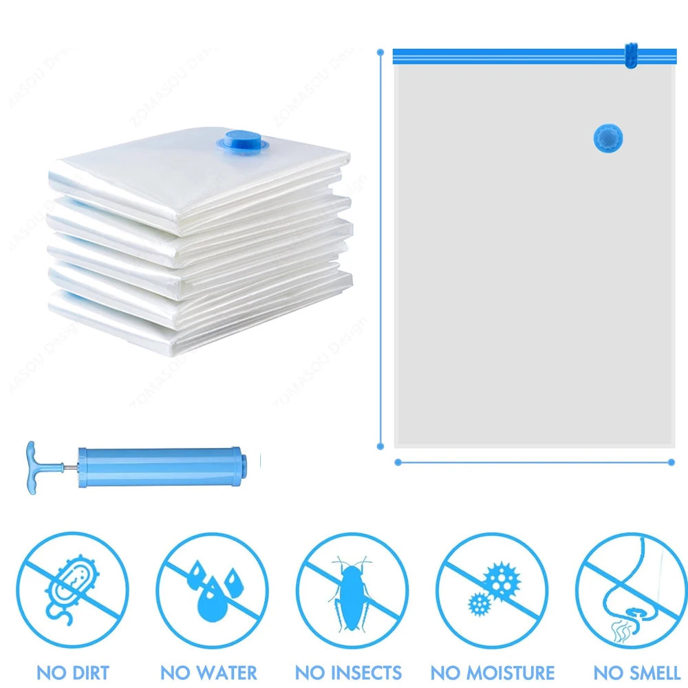 Vacuum Storage Bags – Clear Reusable Compression Set with Hand Pump
