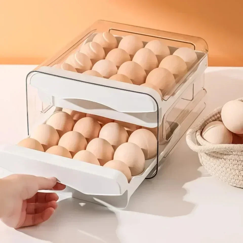 Double-Layer Egg Rack – Automatic Sliding Refrigerator Storage Box