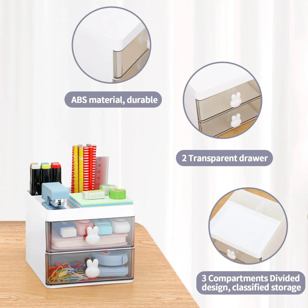 Small Desk Organizer with Drawer – Desktop Storage Box for Pens, Phones, Cards & Stationery