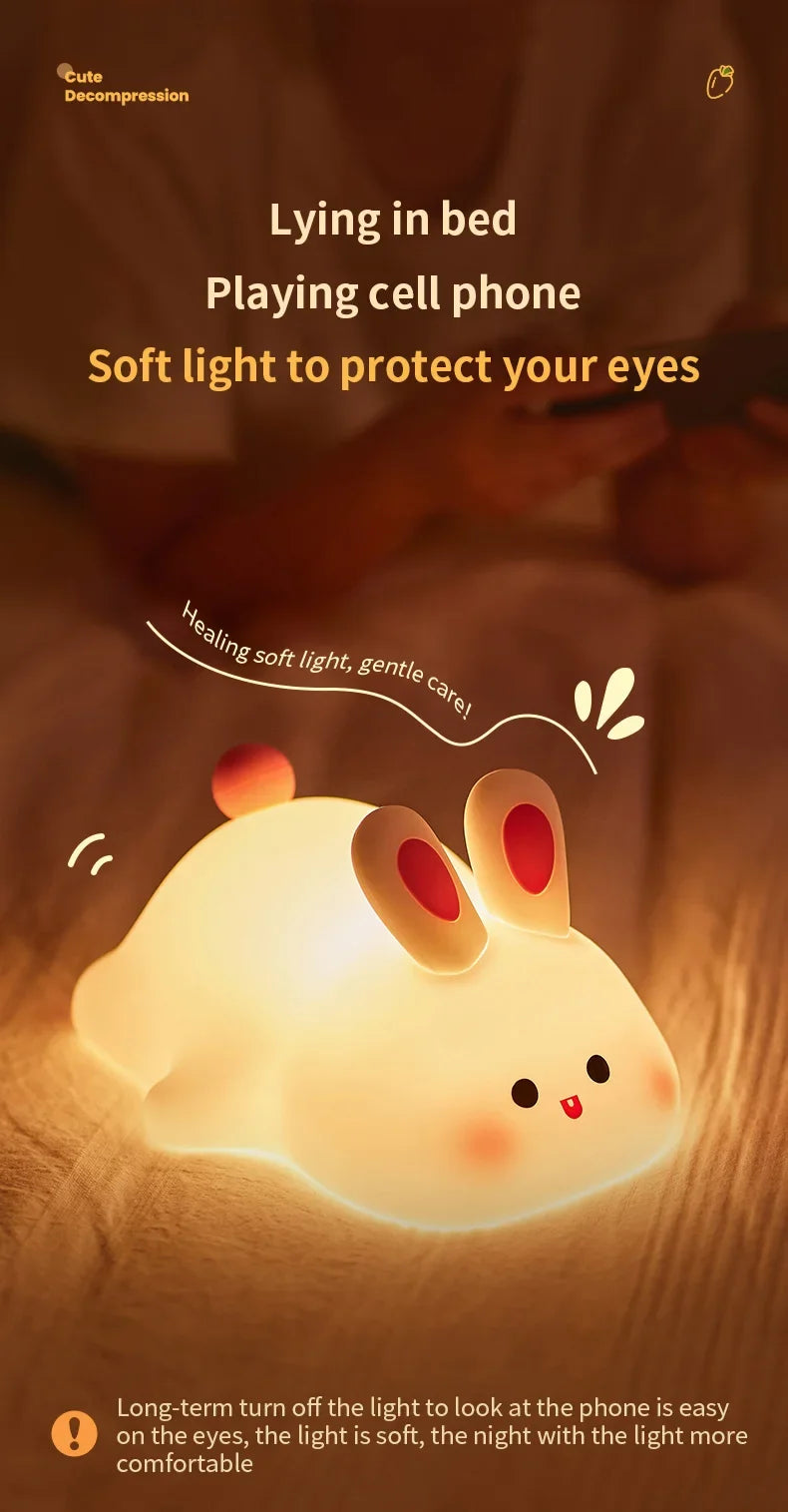 Silicone Bunny Night Light – Touch Sensor Lamp for Kids, Babies & Nursery Decor