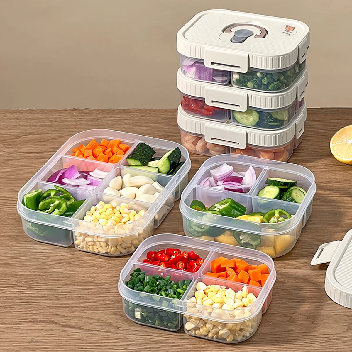 Multi-Grid Ingredient Storage – Plastic Sealed Box for Kitchen & Fridge Use