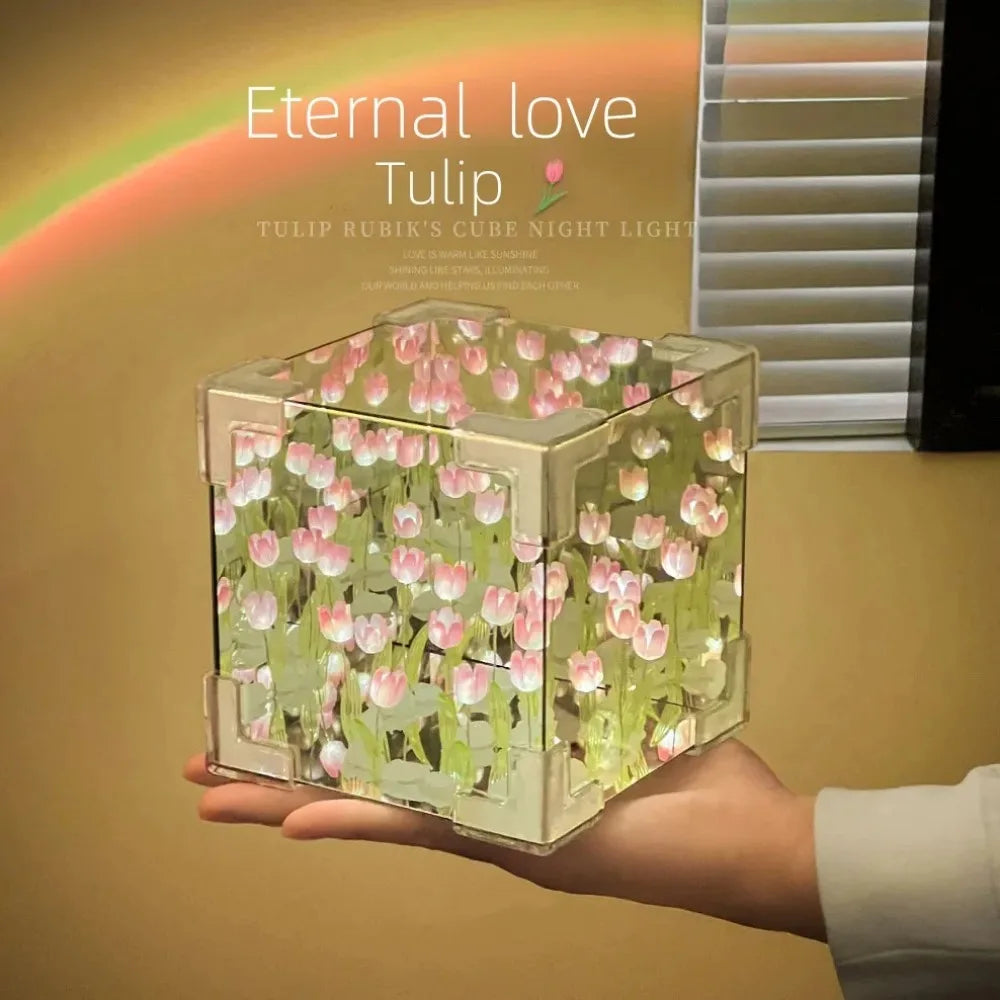 BloomCube Tulip Mirror Lamp – DIY Flower Night Light for Bedrooms & Gifts
